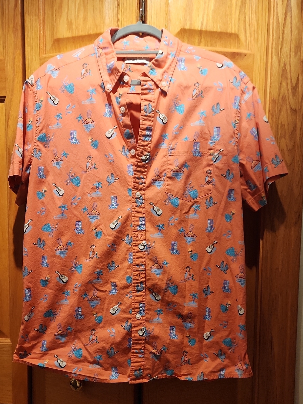 Sonoma Orange Short-Sleeve Hawaiian Print Button-Down Shirt